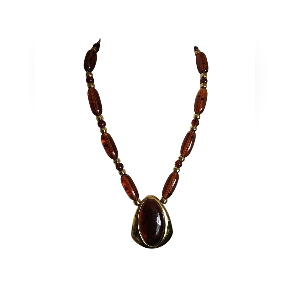 Vintage Napier brown amber beaded Chunky necklace.